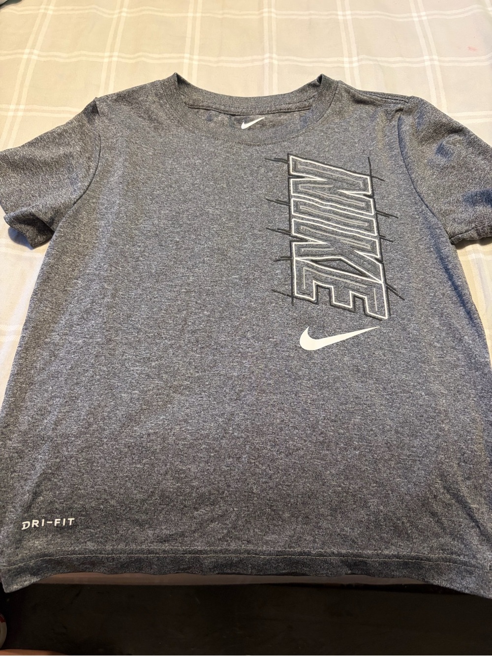 Nike Kids Gray Heather Vertical Logo Short Sleeve Tee